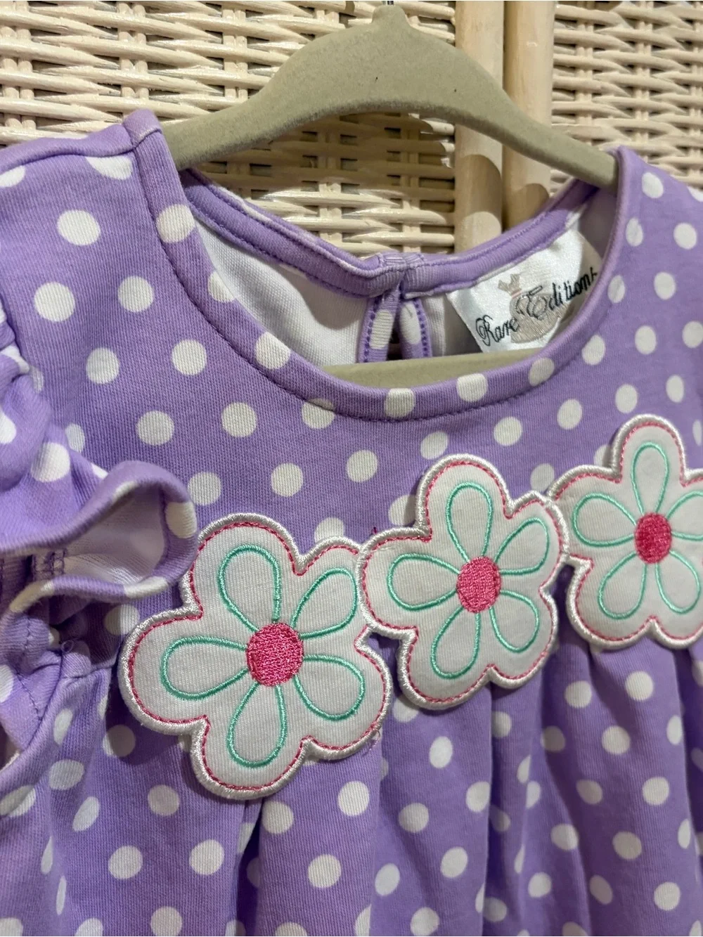 Toddler Girls Lavender, Green, Pink Polka Dot Floral Appliqué Dress Set 3T NWOT
